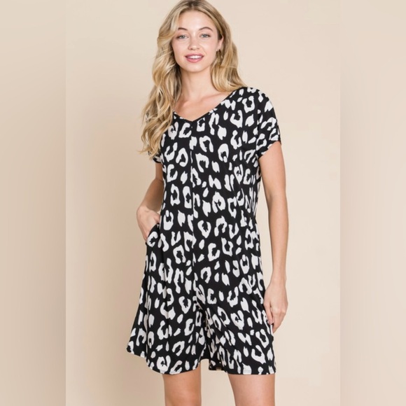 Pants - Black and White Leopard Print Romper